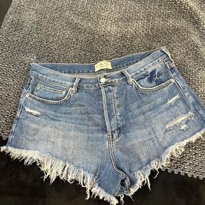 We The Free Blue Frayed Jean Shorts